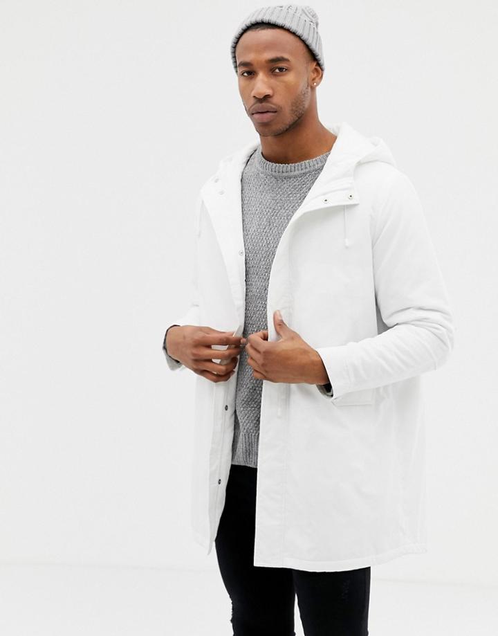 Asos Design Parka Jacket In White - White
