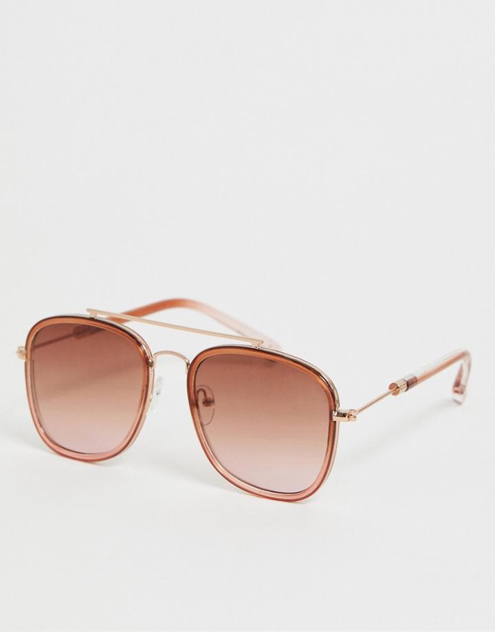 Skinnydip Grad Brown Square Frame Aviator Sunglasses - Brown