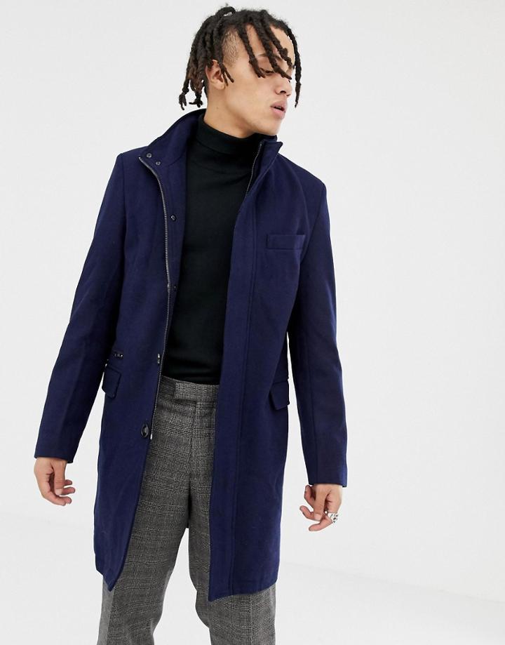 Harry Brown Premium Wool Blend Funnel Neck Overcoat - Black