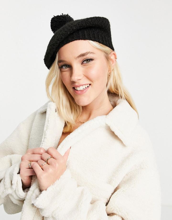 Monki Recycled Knitted Beret In Black