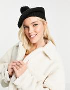 Monki Recycled Knitted Beret In Black