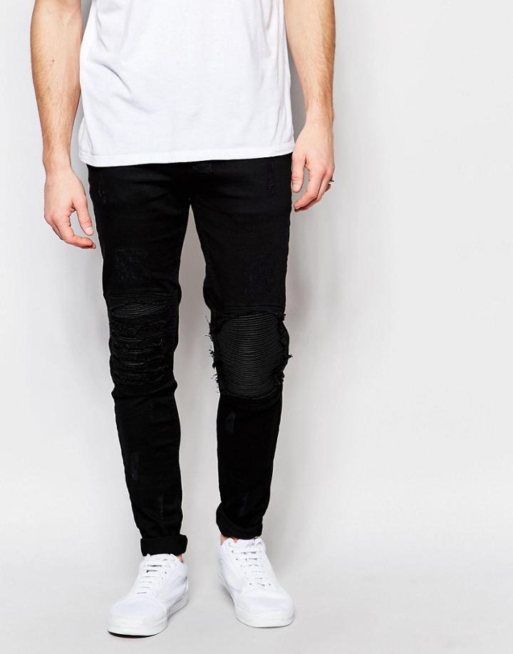 Other Uk Skinny Biker Jeans With Repairs - Black