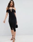 Asos Strappy Keyhole Bardot Midi Dress - Black