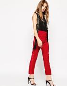 Asos Cigarette Pant With Tuxedo Detail - Red
