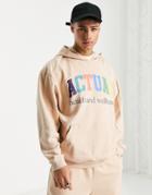 Asos Actual Oversized Hoodie With Multi Colored Logo Print In Beige - Part Of A Set-neutral