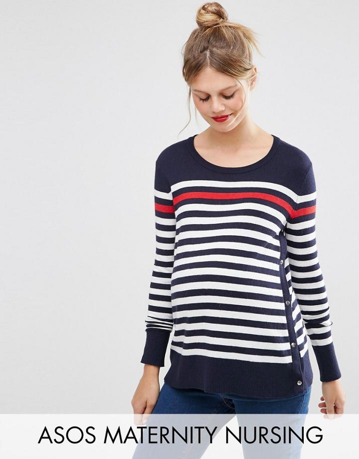 Asos Maternity Nursing Sweater With Popper Side In Stripe - Multi