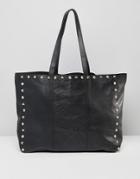 Asos Leather Embossed And Studded Shopper Bag - Black