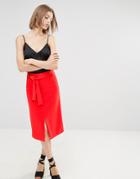 Warehouse Belted Skirt - Red