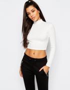 Missguided Turtleneck Long Sleeve Crop Top - White
