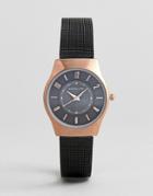Christin Lars Mesh Strap Watch In Black With Gold Case - Gold