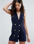 Unique 21 Double Breasted Romper - Navy