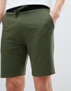 Asos Jersey Skinny Shorts In Khaki With Black Contrast Trims - Green