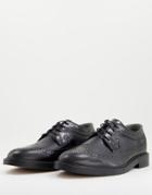 Topman Black Real Leather Tyger Brogue Shoes