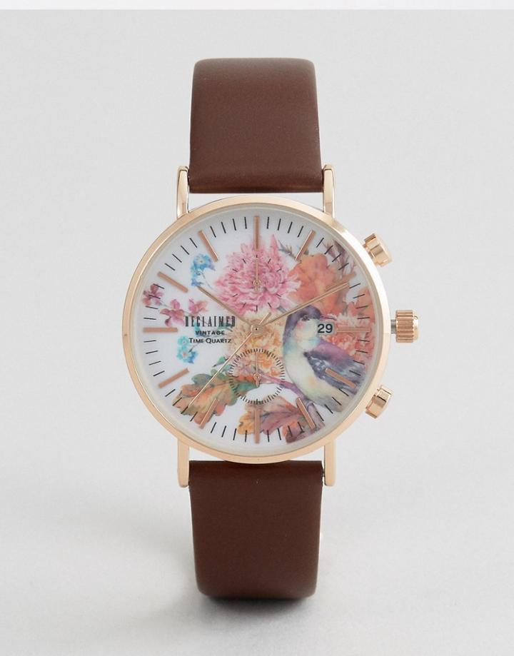 Reclaimed Vintage Inspired Birds Leather Watch In Brown 36mm Exclusive To Asos - Brown
