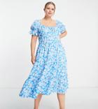 Influence Plus Bardot Midi Dress In Blue Floral