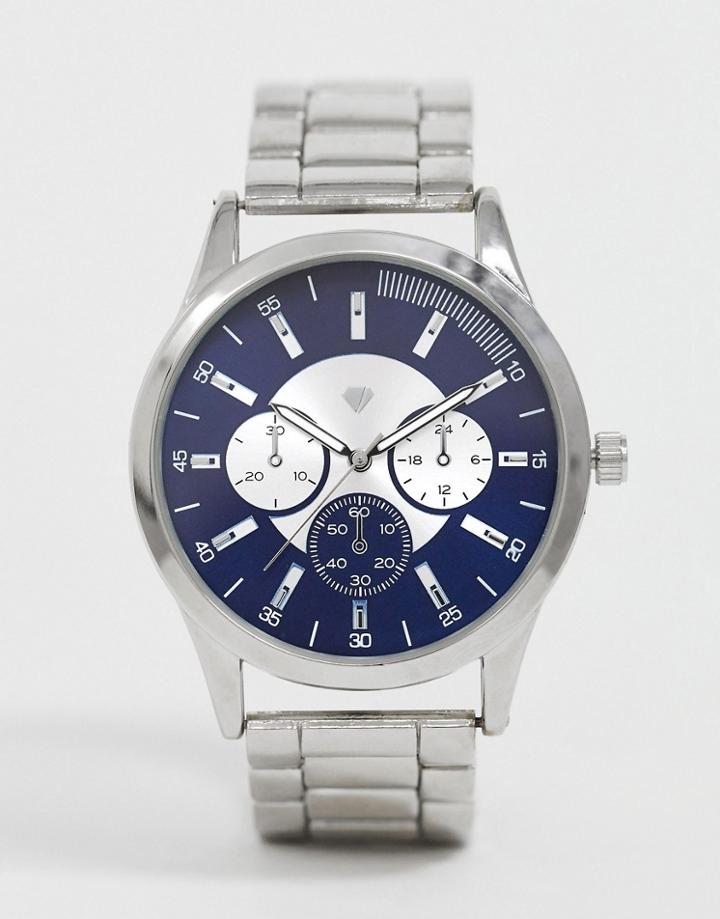 Spirit Design Mens Bracelet Watch With Blue Dial-silver