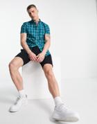 Asos Design Stretch Slim Check Shirt In Teal-green