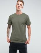 Pull & Bear Longline T-shirt In Khaki Green - Green