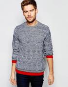 Asos Cable Sweater With Contrast Hems - Blue