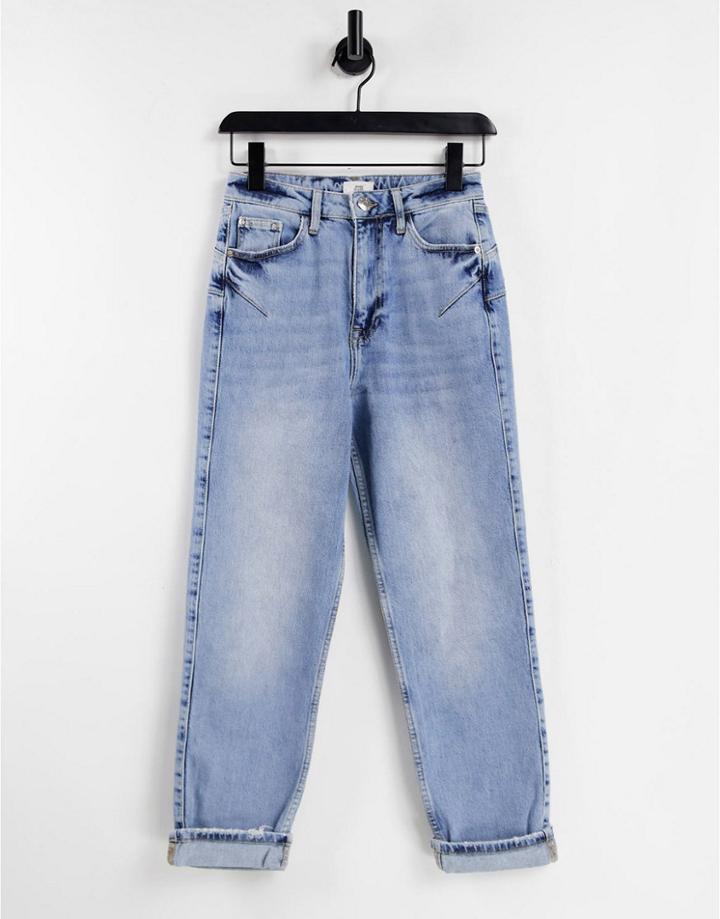 River Island Comfort Mom Sculpt Jeans In Light Auth Blue-blues