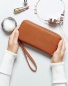 Yoki Zip Around Purse With Pom Pom - Tan