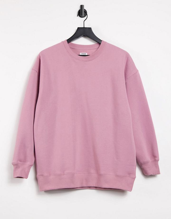 Cotton: On Oversized Crew Neck Sweatshirt In Pink