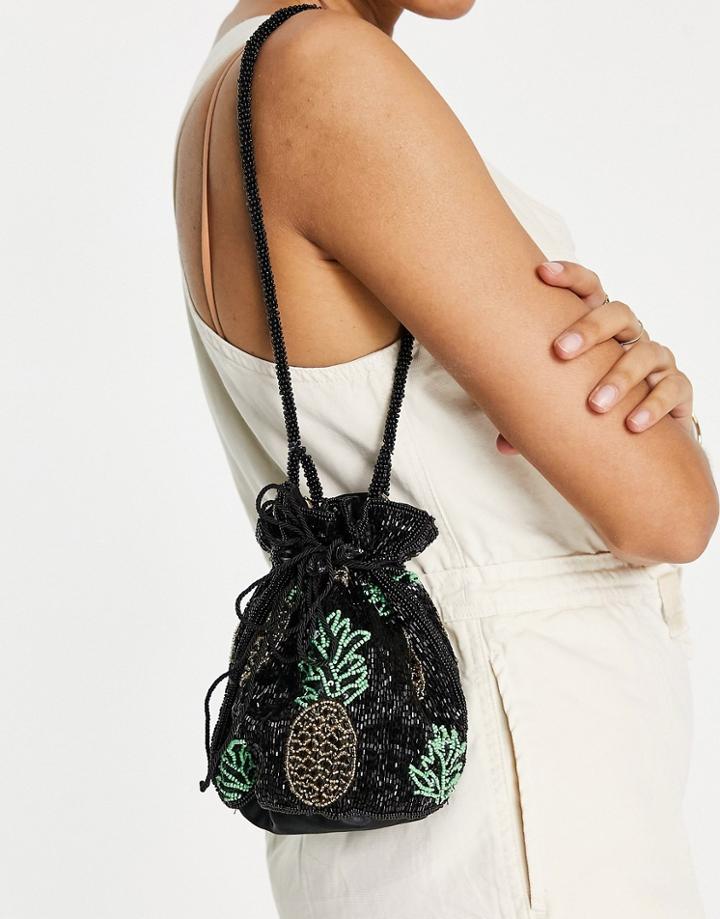 Becksondergaard Pineapple Beaded Bucket Bag In Black