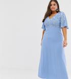 Maya Plus Sequin Top Maxi Dress With Flutter Sleeve Detail In Bluebell - Blue