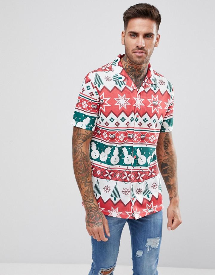 Ldn Dnm Holidays Fairisle Short Sleeve Shirt - White
