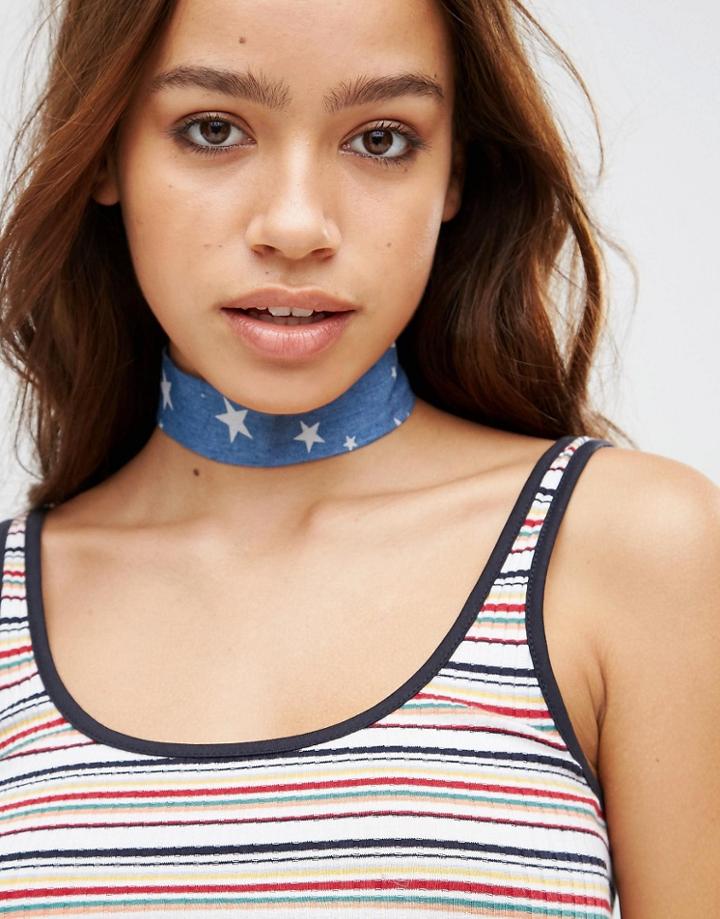 Asos Wide Stars Choker Necklace - Blue
