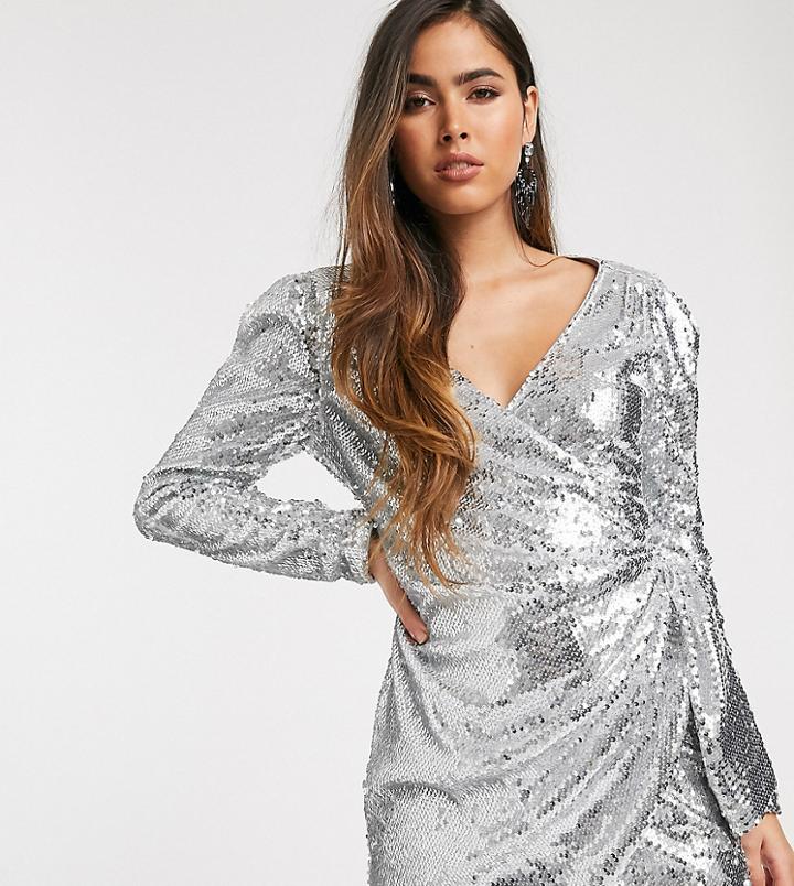 Skylar Rose Wrap Front Mini Dress In Sleek Sequin