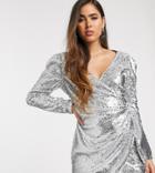 Skylar Rose Wrap Front Mini Dress In Sleek Sequin