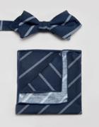 Minimum Bow Tie And Pocket Square Set In Stripe - Blue