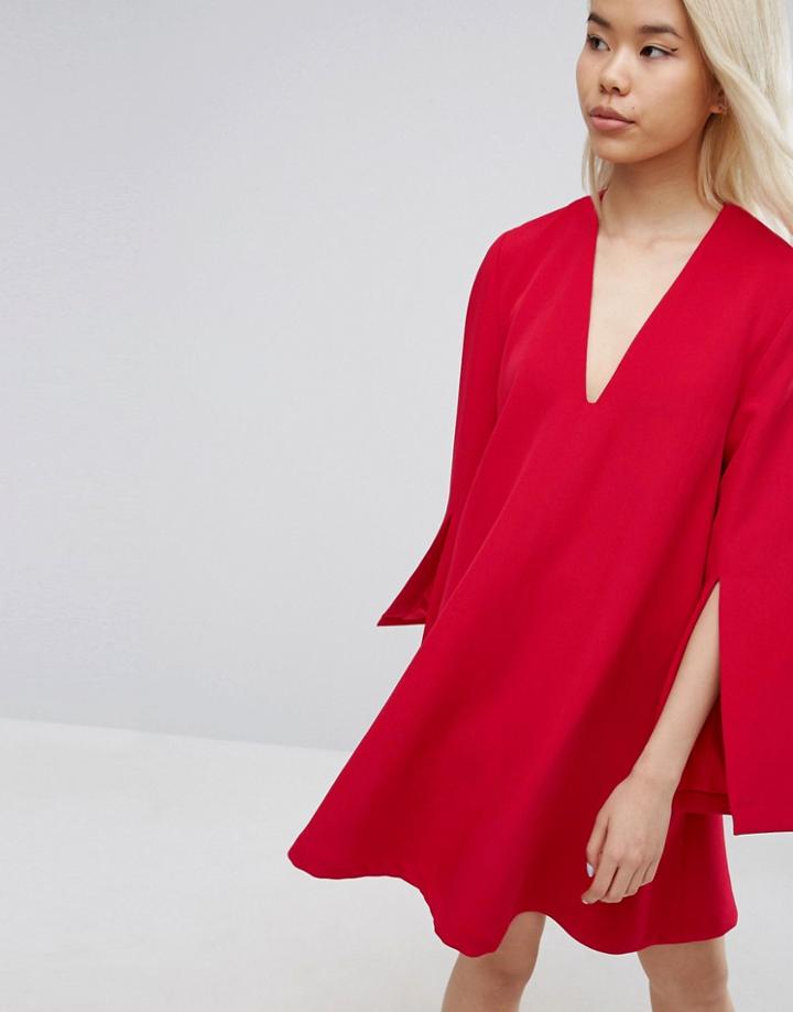 Asos White Mini Dress With Square V-neck - Red