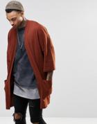 Asos Longline Kimono Slub Jersey Cardigan In Chestnut - Chestnut