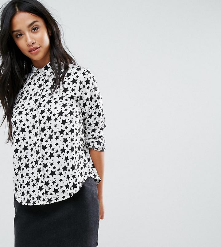 Brave Soul Petite Twinkle Shirt In Star Print - White