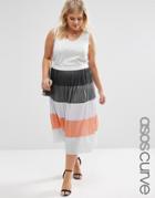 Asos Curve Pleated Skirt In Color Block - Multi