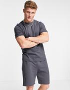 River Island Shorts And T-shirt Set In Black-grey