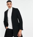 Gianni Feraud Tall Wool Blend Single Breasted Classic Overcoat With Velvet Collar-black
