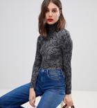 Warehouse Roll Neck Top In Gray Leopard Print - Gray