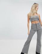 Honey Punch Wide Leg Pants With Zip Front Mini Check Co-ord - Multi