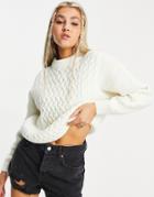 Asos Design Oversized Sweater In Cable Stitch In Cream-white