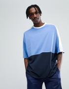 Asos Oversized T-shirt With Color Block And Sleeve Panels - Blue
