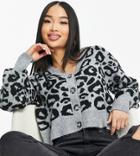Urban Bliss Knitted Leopard Print Cardigan In Gray - Part Of A Set