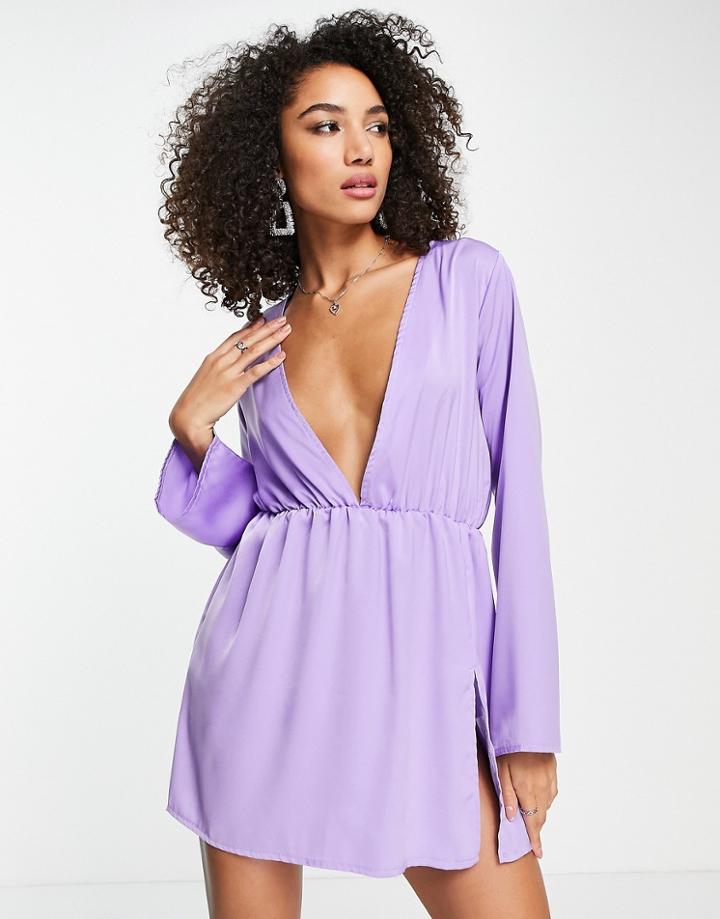 Public Desire Textured Satin Mini Dress In Lilac-purple