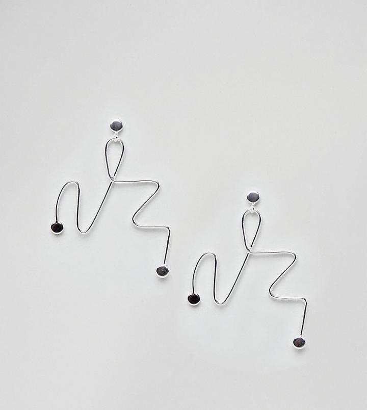 Asos Design Sterling Silver Abstract Wire Drop Earrings - Silver