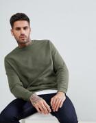 Asos Sweatshirt With Mock T Shirt Hem In Khaki - Green