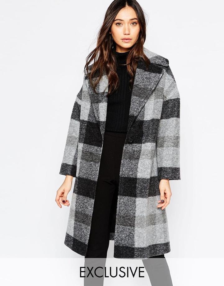 Helene Berman Gray Stripe Oversize Collar Coat