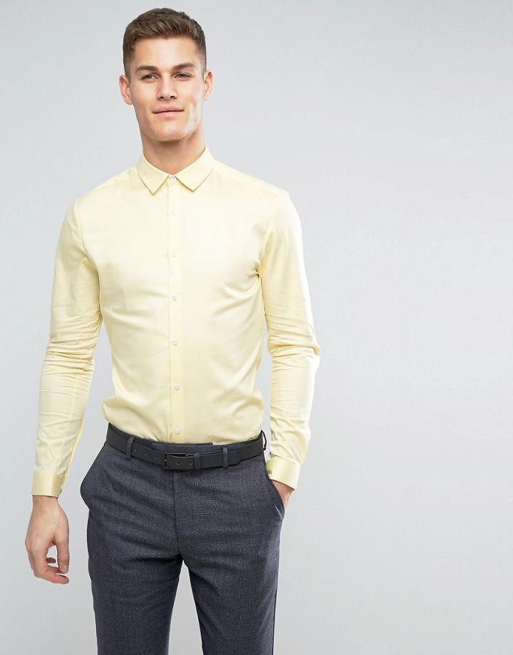 Asos Skinny Fit Sateen Shirt In Yellow - Yellow