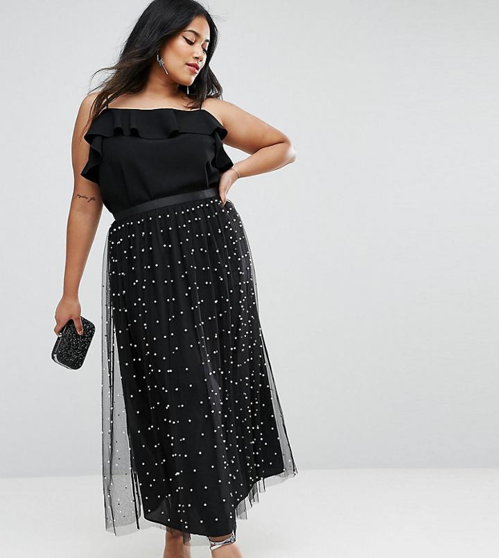 Asos Curve Embellished Pearl Tulle Midaxi Skirt - Black